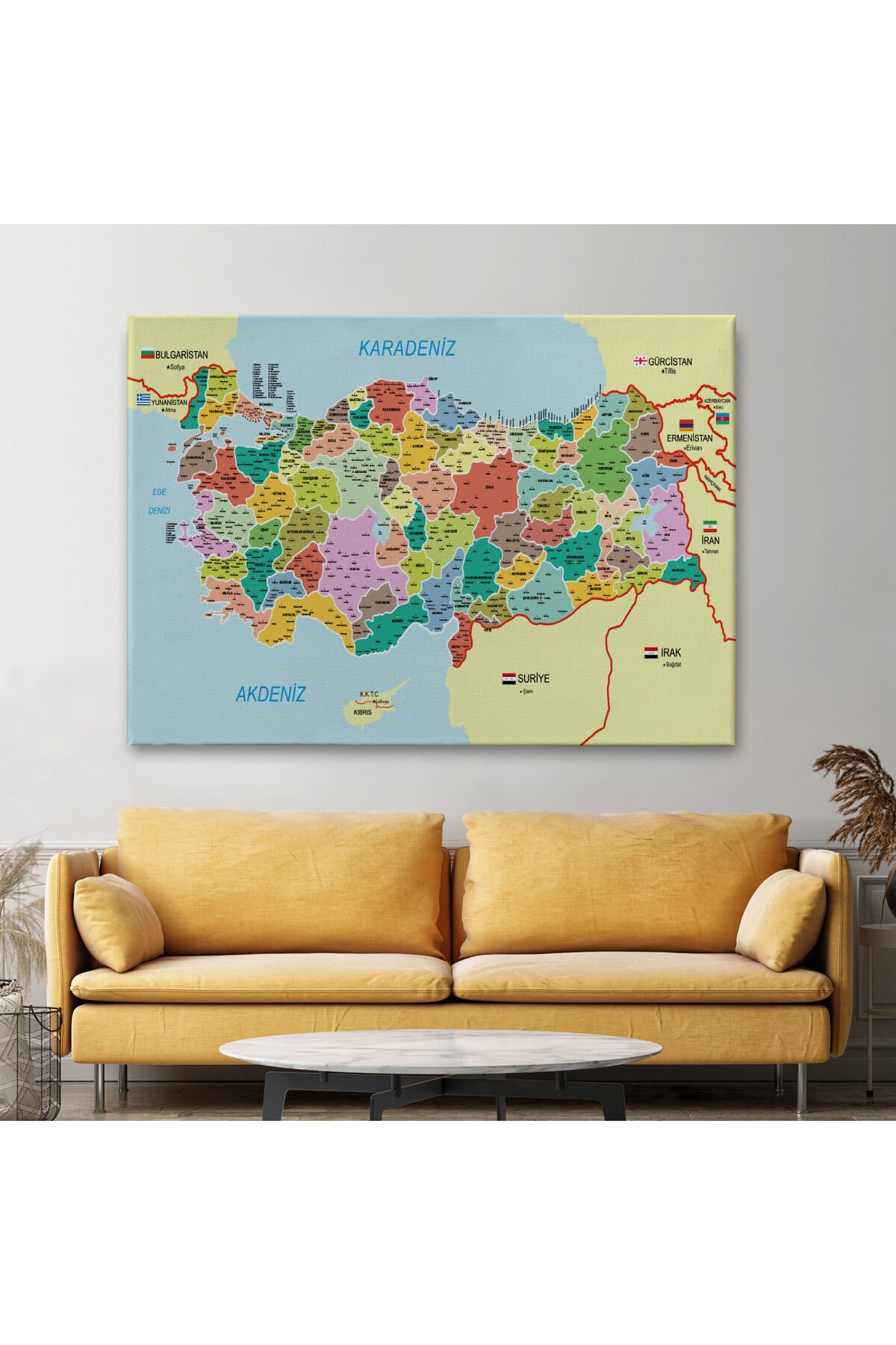 Türkiye Haritası Kanvas Tablo İl ve İlçeli Ayrıntılı Eğitici Komşulu Tablo 3012