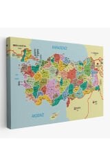 Türkiye Haritası Kanvas Tablo İl ve İlçeli Ayrıntılı Eğitici Komşulu Tablo 3012