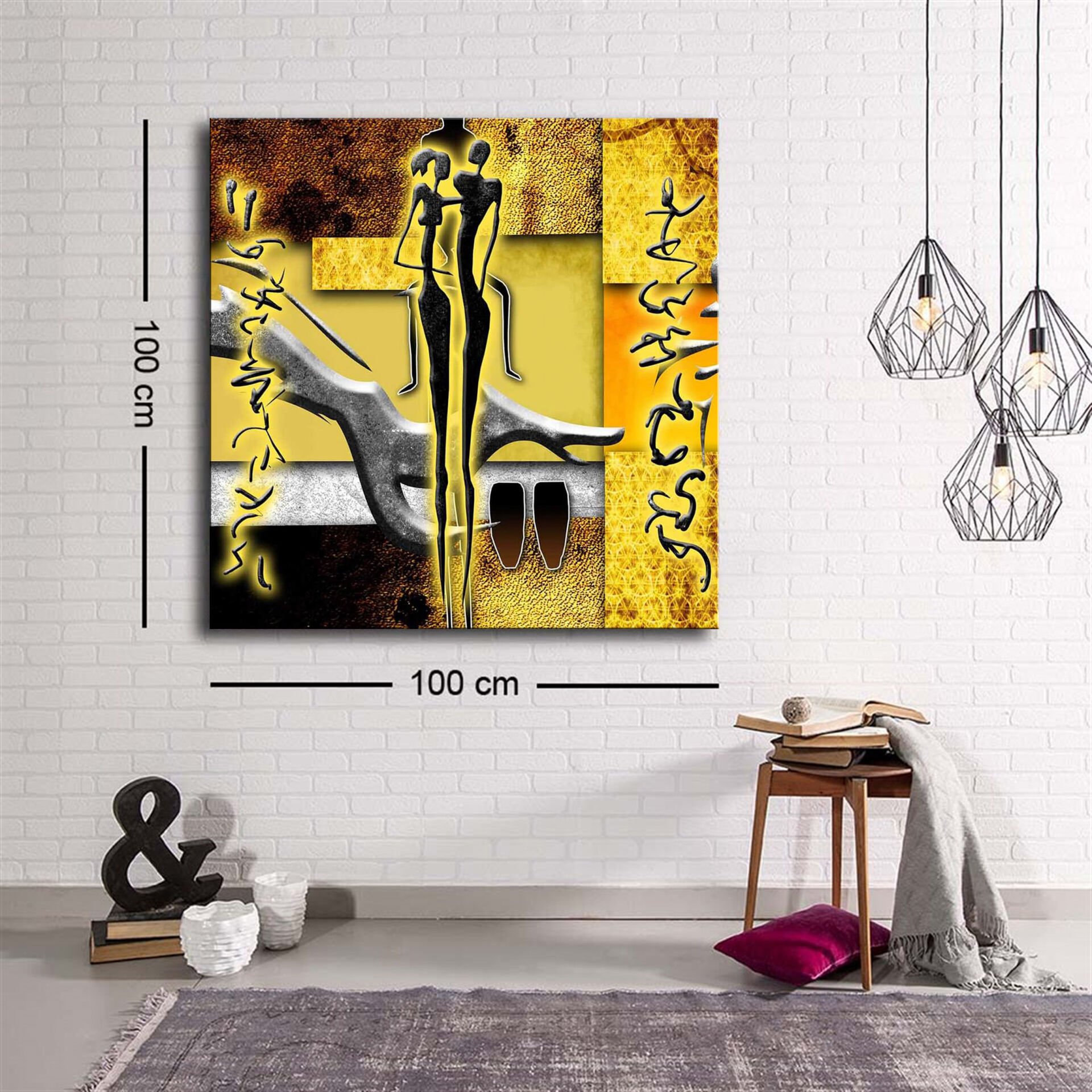 Dekoratif Baskı illüstrasyon Popart Woman and Man Kare Kanvas Tablo