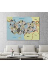 Türkiye Haritası Kanvas Tablo İl ve İlçeli Ayrıntılı Eğitici Komşulu Tablo 3013
