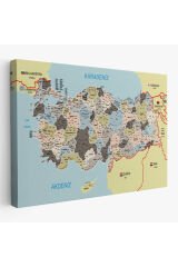 Türkiye Haritası Kanvas Tablo İl ve İlçeli Ayrıntılı Eğitici Komşulu Tablo 3013
