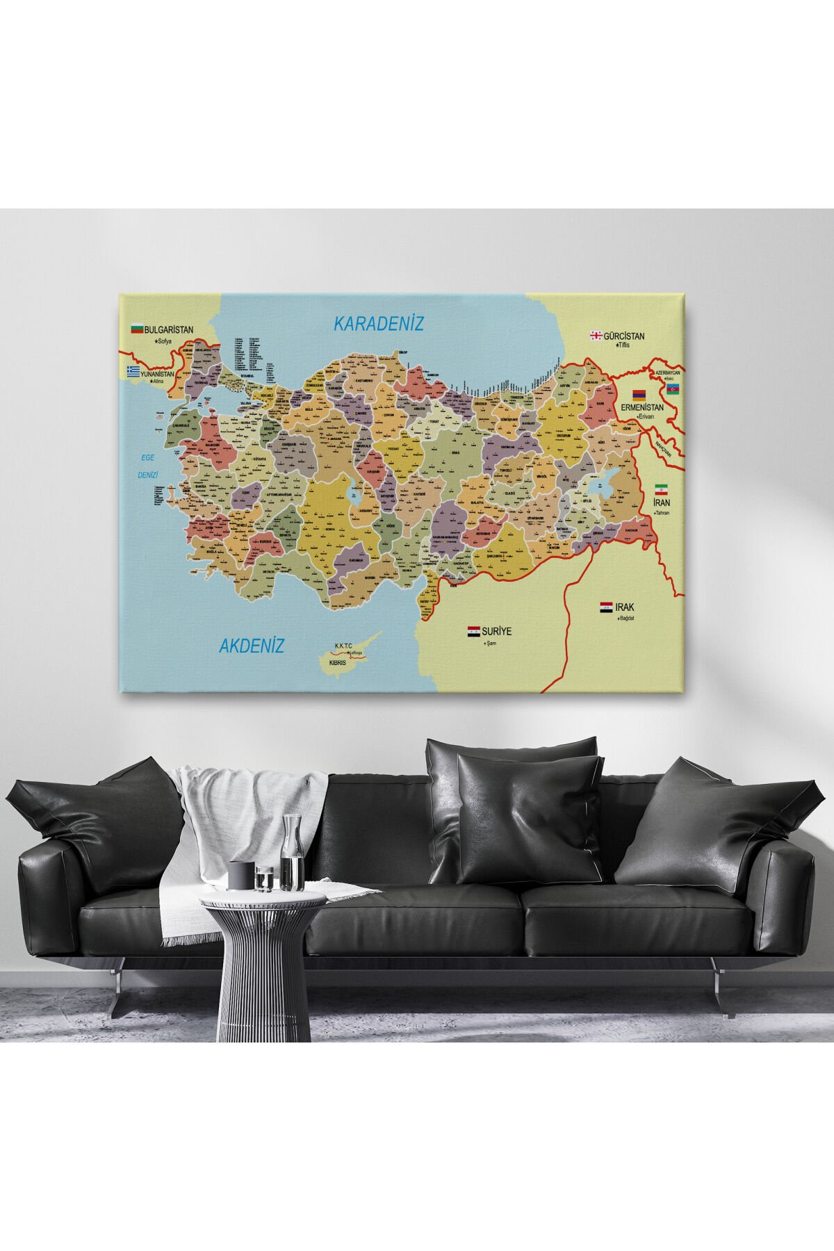 Türkiye Haritası Kanvas Tablo İl ve İlçeli Ayrıntılı Eğitici Komşulu Tablo 3014