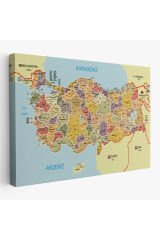 Türkiye Haritası Kanvas Tablo İl ve İlçeli Ayrıntılı Eğitici Komşulu Tablo 3014