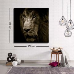 Dekoratif Baskı illüstrasyon Black White Leon Kare Kanvas Tablo