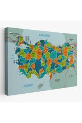 Türkiye Haritası Kanvas Tablo İl ve İlçeli Ayrıntılı Eğitici Komşulu Tablo 3015