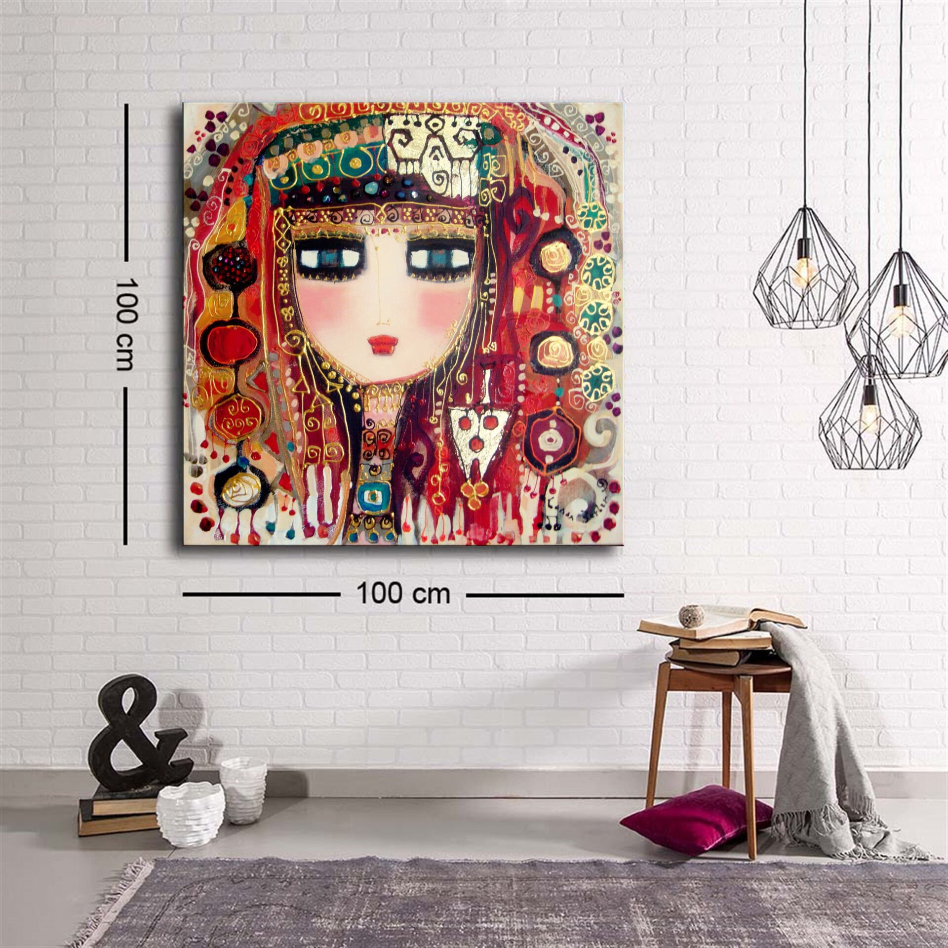 Dekoratif Baskı illüstrasyon Colorful Woman Kare Kanvas Tablo