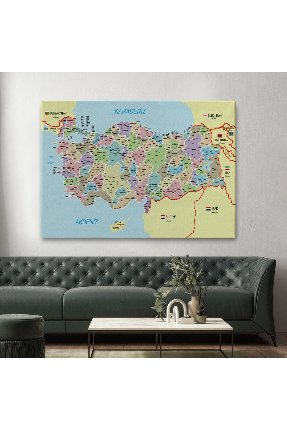 Türkiye Haritası Kanvas Tablo İl ve İlçeli Ayrıntılı Eğitici Komşulu Tablo 3016