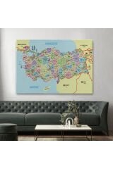 Türkiye Haritası Kanvas Tablo İl ve İlçeli Ayrıntılı Eğitici Komşulu Tablo 3016