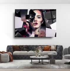 Kadın Portre Cam Tablo Özel Tasarım Ofis, Mutfak Çocuk Odası, Salon Dekorasyon