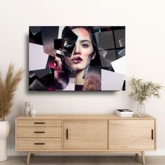 Kadın Portre Cam Tablo Özel Tasarım Ofis, Mutfak Çocuk Odası, Salon Dekorasyon