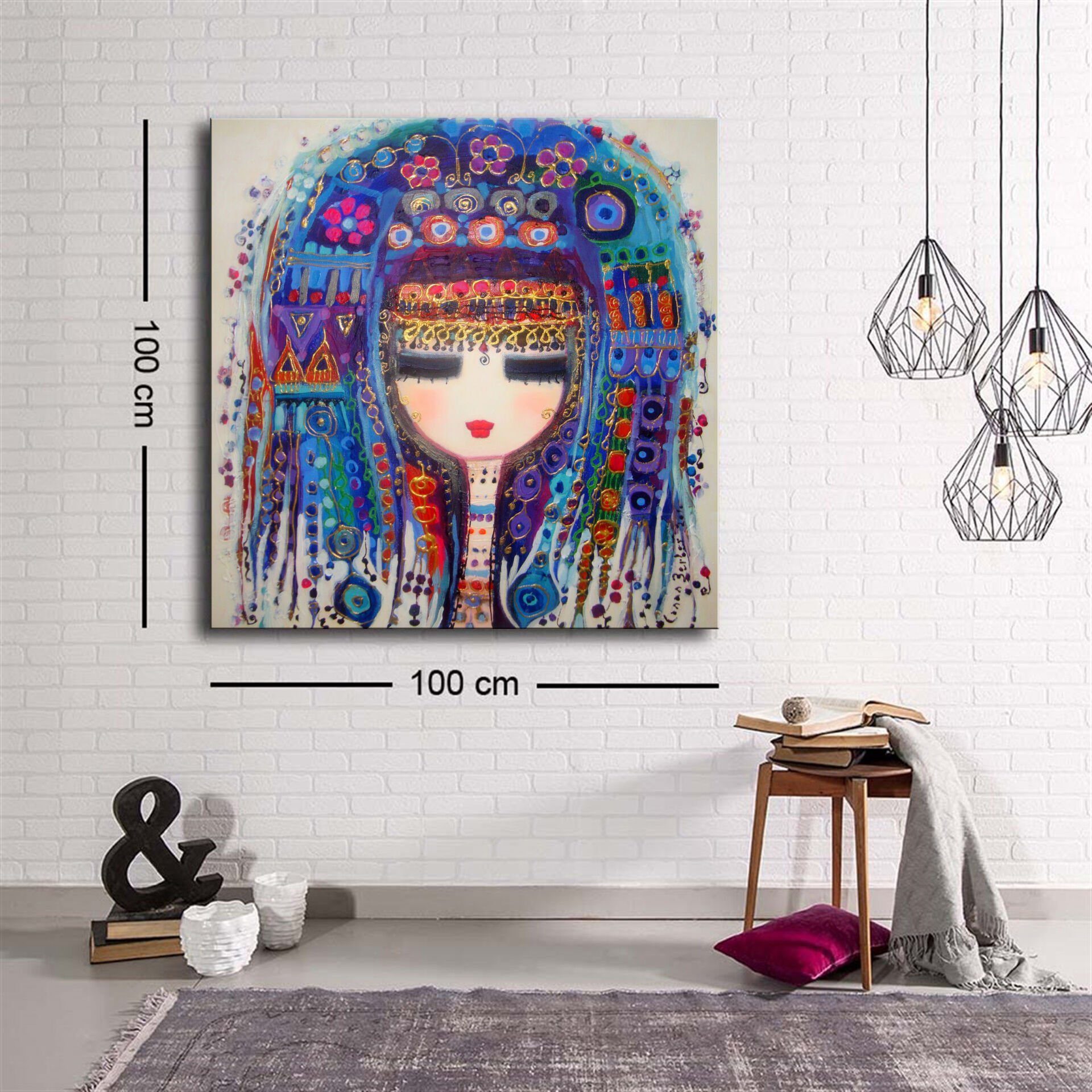 Dekoratif Baskı illüstrasyon Colorful Woman 2 Kare Kanvas Tablo