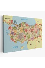Türkiye Haritası Kanvas Tablo İl ve İlçeli Ayrıntılı Eğitici Komşulu Tablo 3017