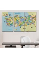 Türkiye Haritası Kanvas Tablo İl ve İlçeli Ayrıntılı Eğitici Komşulu Tablo 3018