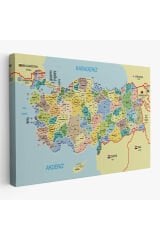 Türkiye Haritası Kanvas Tablo İl ve İlçeli Ayrıntılı Eğitici Komşulu Tablo 3018