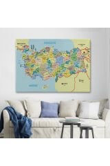 Türkiye Haritası Kanvas Tablo İl ve İlçeli Ayrıntılı Eğitici Komşulu Tablo 3018