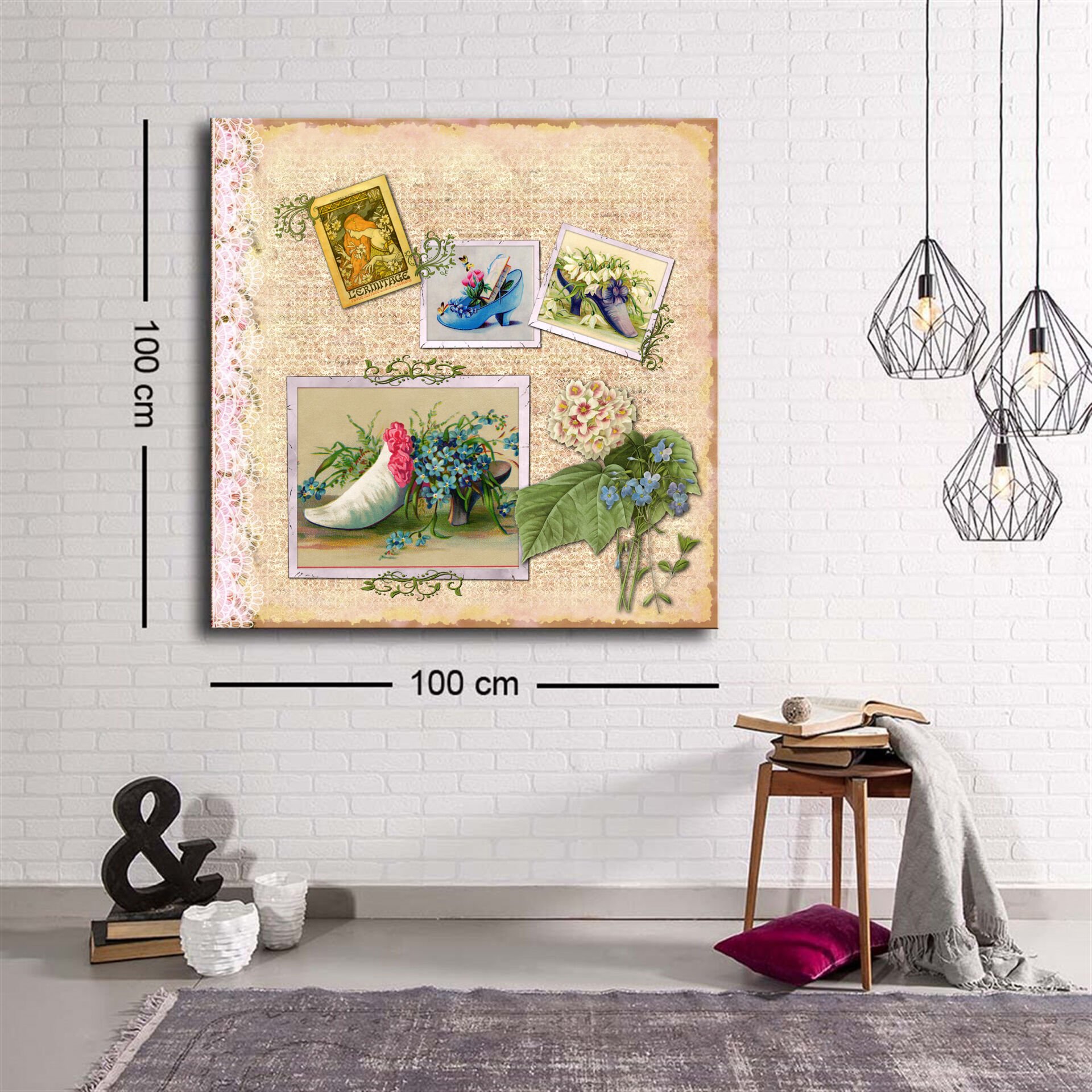 Dekoratif Baskı illüstrasyon Kartpostal Kare Kanvas Tablo