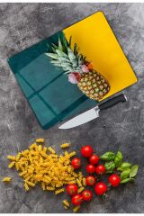 Ananas Desenli | Cam Kesme Tahtası |  25 x 35 cm