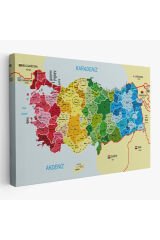 Türkiye Haritası Kanvas Tablo İl ve İlçeli Ayrıntılı Eğitici Komşulu Tablo 3021
