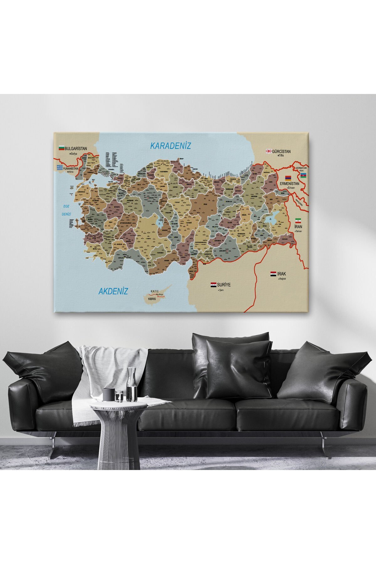 Türkiye Haritası Kanvas Tablo İl ve İlçeli Ayrıntılı Eğitici Komşulu Tablo 3022