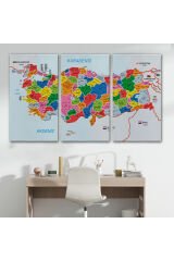 Türkiye Haritası Kanvas Tablo İl ve İlçeli Ayrıntılı Eğitici Komşulu Tablo 3023