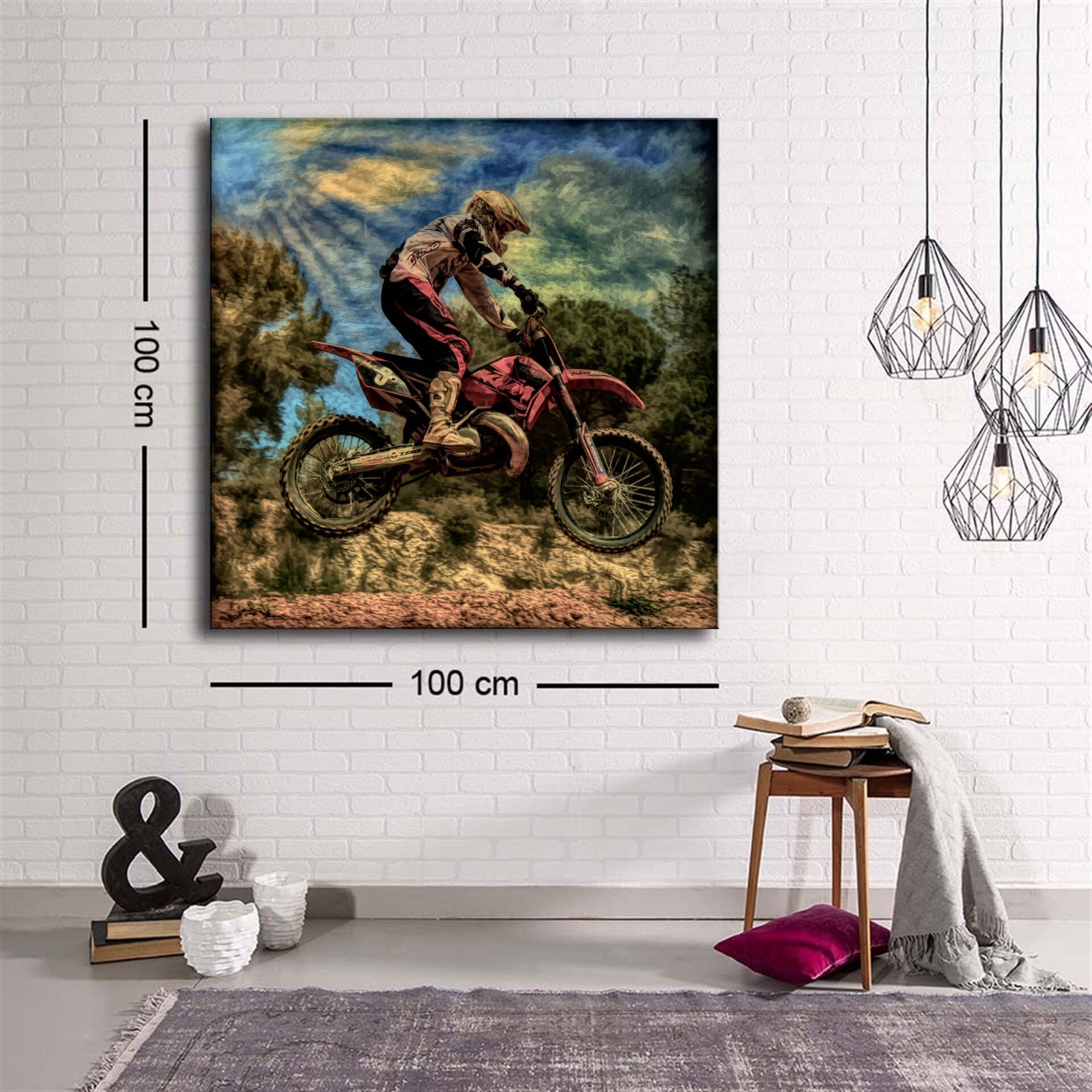 Dekoratif Baskı illüstrasyon Popart Biker Kare Kanvas Tablo
