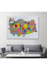 Türkiye Haritası Kanvas Tablo İl ve İlçeli Ayrıntılı Eğitici Dekoratif Tablo 3024
