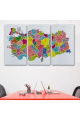 Türkiye Haritası Kanvas Tablo İl ve İlçeli Ayrıntılı Eğitici Dekoratif Tablo 3024