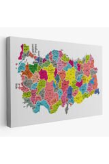 Türkiye Haritası Kanvas Tablo İl ve İlçeli Ayrıntılı Eğitici Dekoratif Tablo 3024