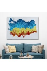 Türkiye Haritası Kanvas Tablo İl ve İlçeli Ayrıntılı Eğitici Dekoratif Tablo 3026
