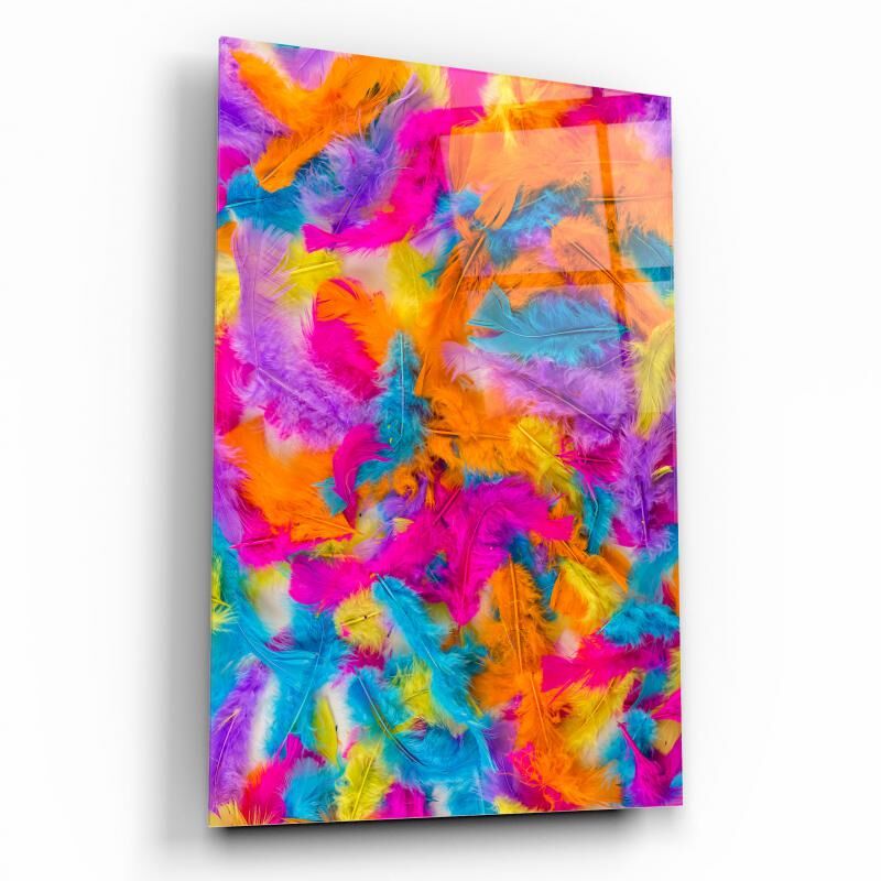 Renkli Tüyler Cam Tablo Özel Tasarım Ofis, Mutfak Çocuk Odası, Salon Dekorasyon