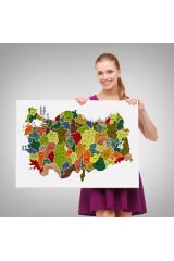 Türkiye Haritası Kanvas Tablo İl ve İlçeli Ayrıntılı Eğitici Dekoratif Tablo 3028