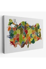 Türkiye Haritası Kanvas Tablo İl ve İlçeli Ayrıntılı Eğitici Dekoratif Tablo 3028