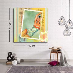 Dekoratif Baskı illüstrasyon Postage Stamp Kare Kanvas Tablo