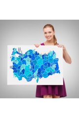 Türkiye Haritası Kanvas Tablo İl ve İlçeli Ayrıntılı Eğitici Dekoratif Tablo 3030