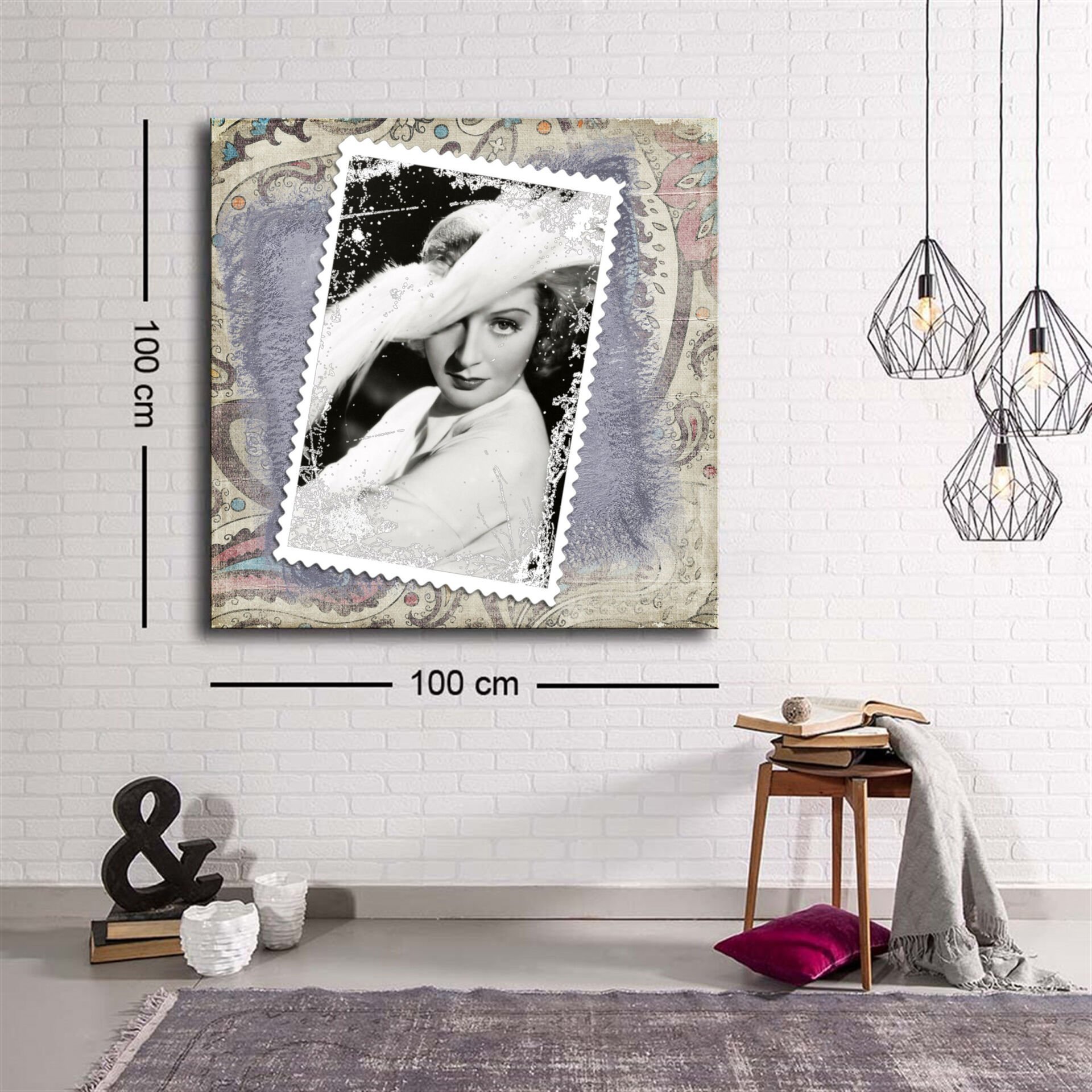 Dekoratif Baskı illüstrasyon Postage Stamp 2 Kare Kanvas Tablo