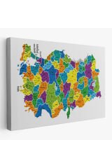 Türkiye Haritası Kanvas Tablo İl ve İlçeli Ayrıntılı Eğitici Dekoratif Tablo 3032