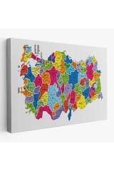 Türkiye Haritası Kanvas Tablo İl ve İlçeli Ayrıntılı Eğitici Dekoratif Tablo 3033