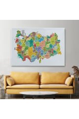 Türkiye Haritası Kanvas Tablo İl ve İlçeli Ayrıntılı Eğitici Dekoratif Tablo 3034