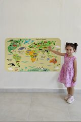 Eğitici Dünya Haritası Dünya Atlası Çocuk ve Bebek Odası Duvar Sticker-60x105-3772