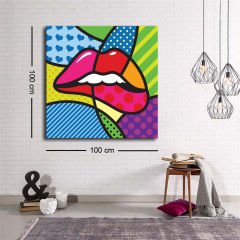Dekoratif Baskı illüstrasyon Popart Lip Kare Kanvas Tablo