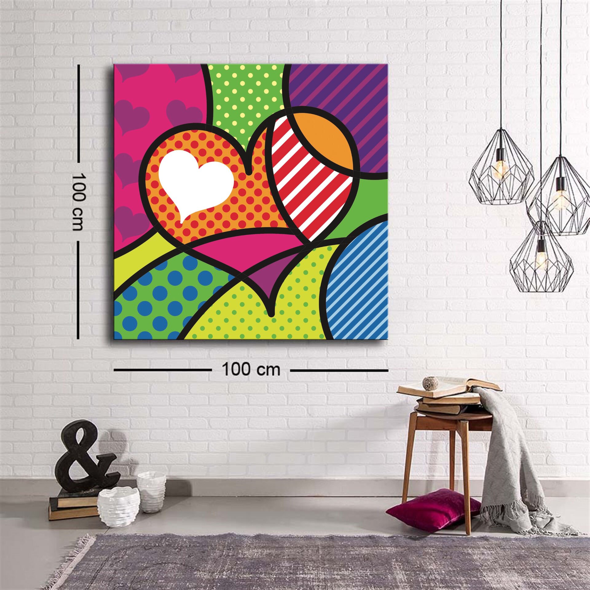 Dekoratif Baskı illüstrasyon Popart Love Kare Kanvas Tablo