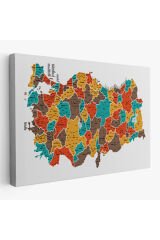 Türkiye Haritası Kanvas Tablo İl ve İlçeli Ayrıntılı Eğitici Dekoratif Tablo 3038