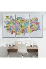 Türkiye Haritası Kanvas Tablo İl ve İlçeli Ayrıntılı Eğitici Dekoratif Tablo 3039