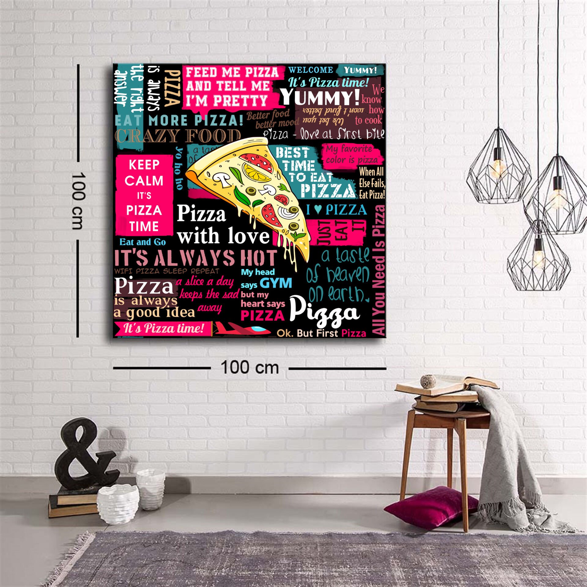 Dekoratif Baskı illüstrasyon Popart Pizza Afiş Kanvas Tablo