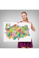 Türkiye Haritası Kanvas Tablo İl ve İlçeli Ayrıntılı Eğitici Dekoratif Tablo 3040