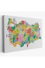 Türkiye Haritası Kanvas Tablo İl ve İlçeli Ayrıntılı Eğitici Dekoratif Tablo 3040