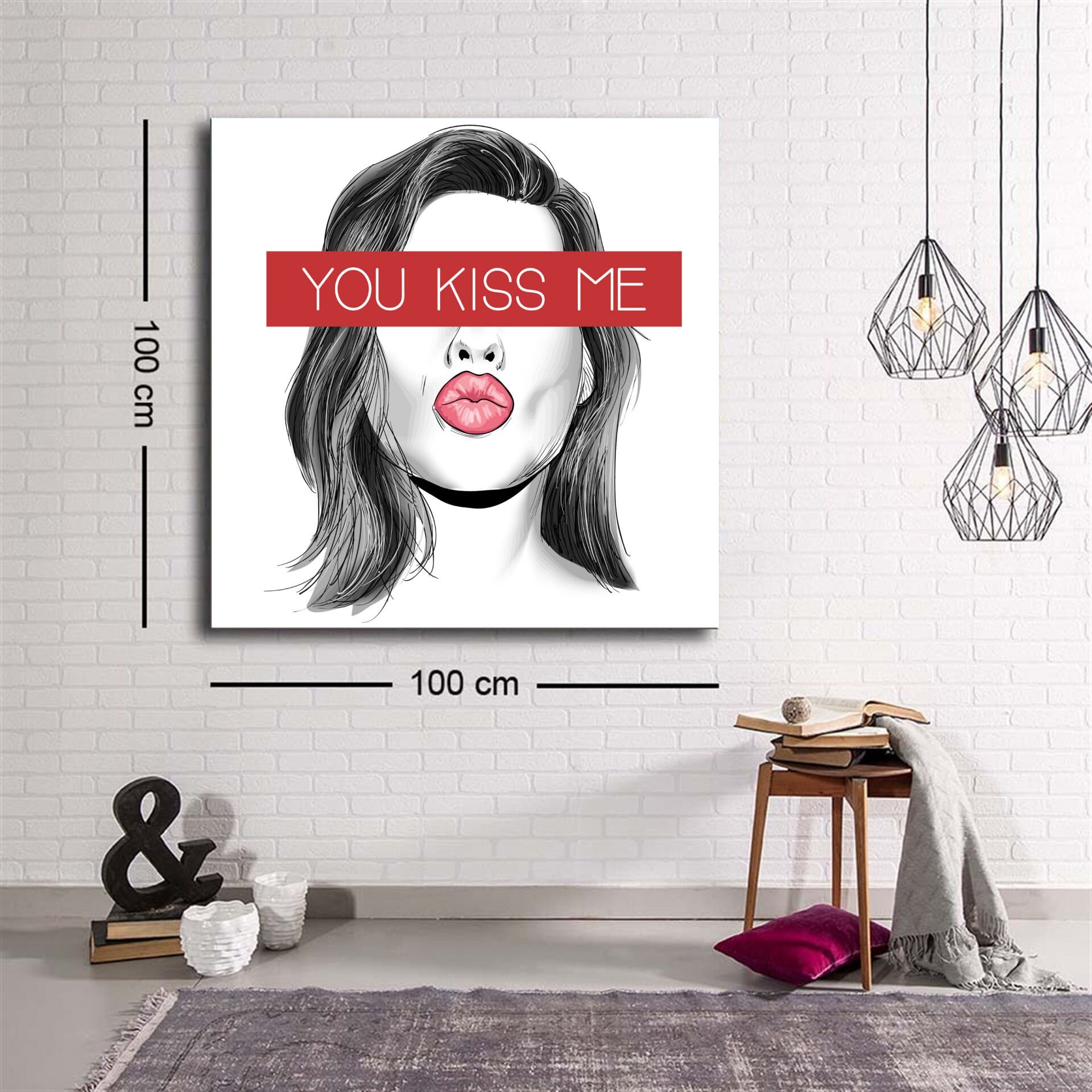 Dekoratif Baskı illüstrasyon Kiss Me Afiş Kanvas Tablo