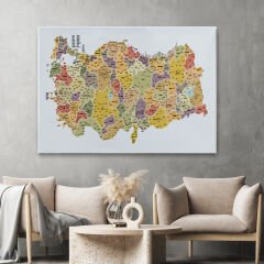 Türkiye Haritası Kanvas Tablo İl ve İlçeli Ayrıntılı Eğitici Dekoratif Tablo 3042