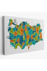 Türkiye Haritası Kanvas Tablo İl ve İlçeli Ayrıntılı Eğitici Dekoratif Tablo 3043