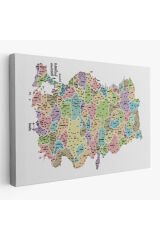 Türkiye Haritası Kanvas Tablo İl ve İlçeli Ayrıntılı Eğitici Dekoratif Tablo 3044
